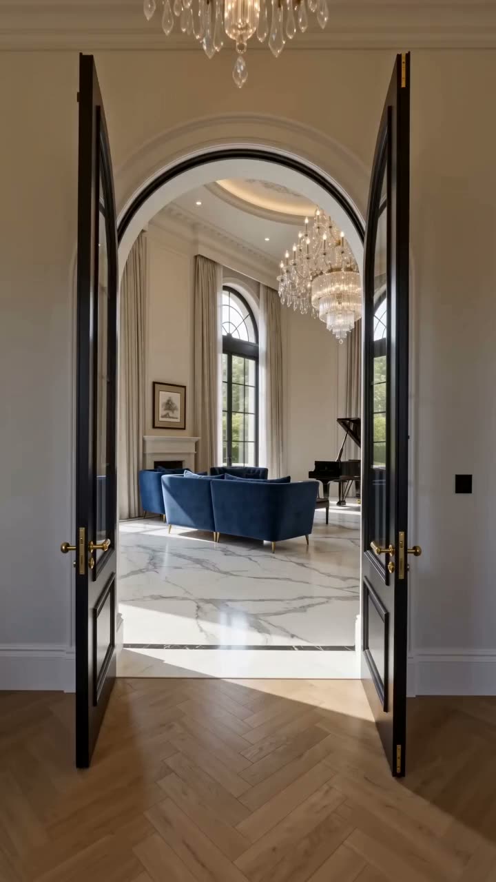 AI demo render: grand salon with chandelier and piano