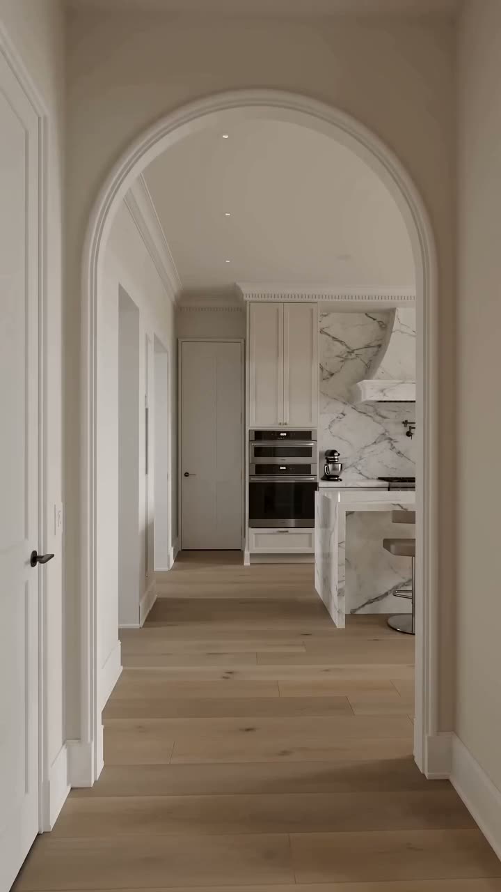 AI demo render: white marble kitchen with island