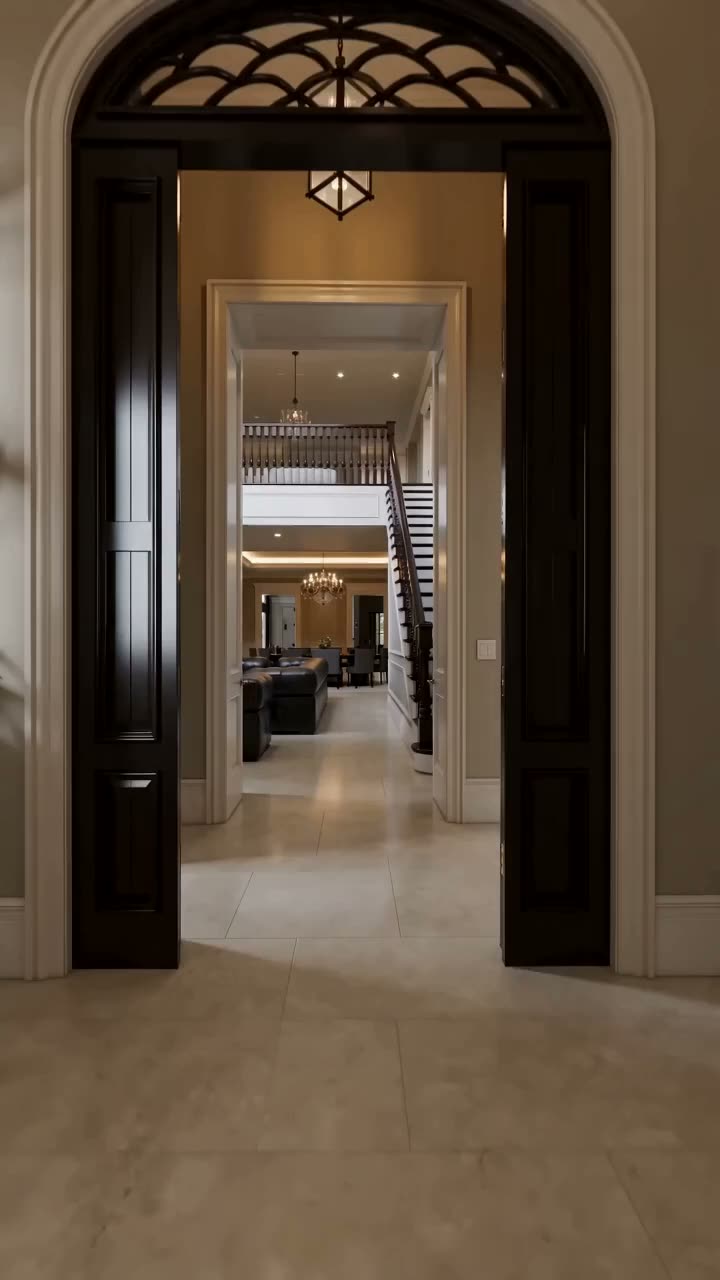 AI demo render: two-storey great room with staircase